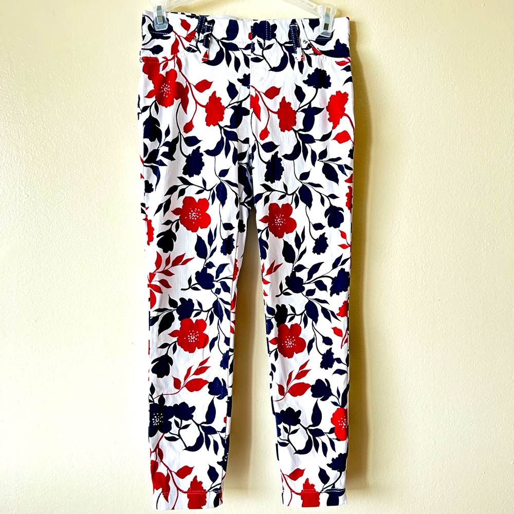NWOT Time and Tru XS Casual Pants Jean Jeggings Leggings White Floral Red Blue